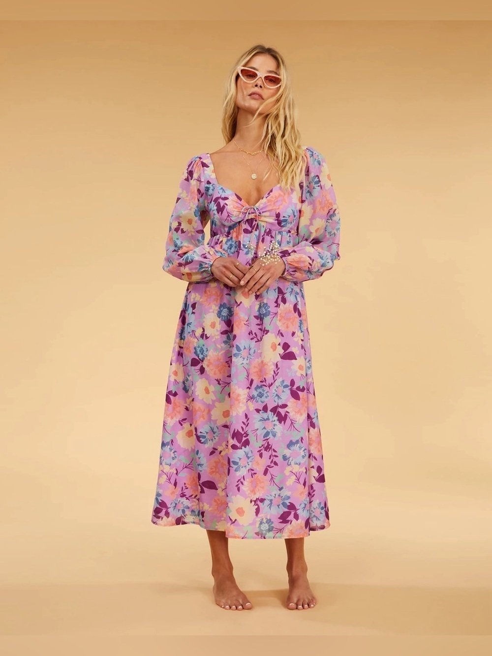 Billabong Salty Blonde Paradise Love Long Sleeve Midi Dress in Lilac - Size S